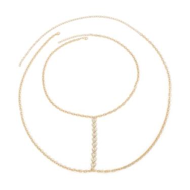 Imagem de AceFun Correntes de corpo sexy em ouro 14K para mulheres, strass, pérola, osso de peixe, cruzado, biquíni, sutiã para o corpo, joias, férias na praia, corrente de cintura e barriga, adjustable, Metal