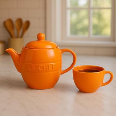 Imagem de Bule Le Chef Cerâmica Laranja 500ml Chá Café Linha Le Chef - Hauskraft