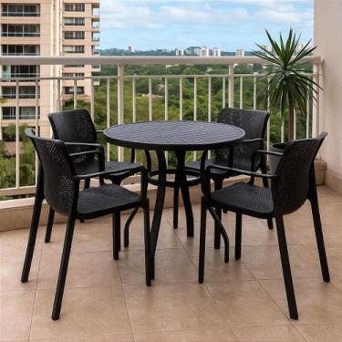 Imagem de Mesa de Alumínio 90cm Tampo Ripado 4 Cadeiras Sardenha Polipropileno P