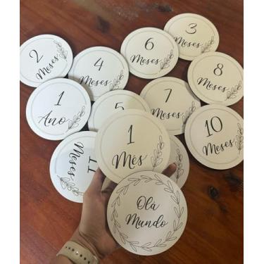 Imagem de Kit 13 plaquinhas Mesversário 12cm, em MDF branco - para foto, enfeite e decoração