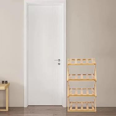 Imagem de Prateleira dobrável para sapatos de canto sólido, dobrável, organizador de sapatos estável, multiuso, suporte dobrável para quarto (cor tronco, quatro andares)