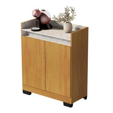 Imagem de Aparador Buffet Sala Lorde Marmorizado 2 Portas Mel/marmore Branco