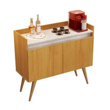 Imagem de Aparador Buffet Gold Marmorizado 2 Portas Pés Madeira Maciça Mel/marmore Branco
