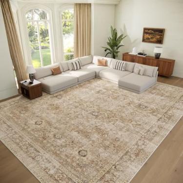 Imagem de Tapetes laváveis de 22 x 30 cm para sala de estar, tapetes de silicone antiderrapantes Boho para quarto, sala de jantar, berçário, escritório, 0,8 cm, neutro, oriental, ultratransso com almofada de