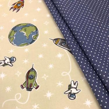 Imagem de Kit Tecido Tricoline Composê Estampado Infantil Space 2 cortes 50x1,50