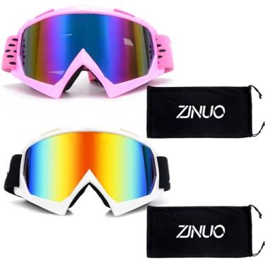 Imagem de ZJNUO Óculos De Proteção Para Motocross, Pacote Com 2 Quadriciclo, Off-Road, Corrida Moto, Mx Utv Adultos, Homens, Mulheres E Jovens (Rosa Branco)