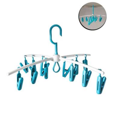 Imagem de Varal Cabide 12 Prendedores Pregadores de Roupa Gancho Azul - Secalux