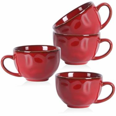 Imagem de vicrays Caneca de sopa jumbo café grande - cerâmica grande grande alças extra grandes tigelas latte amigos conjunto de canecas gaint cereal aveia cappuccino 765 g - vermelho cereja