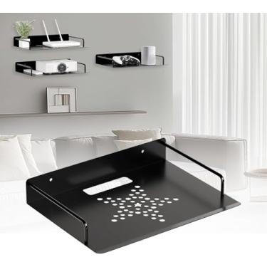 Imagem de Quanmin Prateleira flutuante para TV – Prateleiras de leitor de DVD para montagem na parede, prateleira de projetor para parede, suporte de roteador, organizador de caixa de cabo, prateleira de