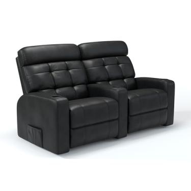 Imagem de Sofá 2 Lugares Reclinável Elétrico Massagem em Couro Bovino Linha Cinema Damie (Preto)