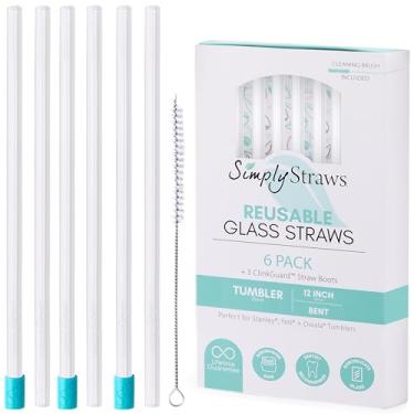 Imagem de Simply Straws Canudos de vidro de 30 cm retos (pacote com 6) – Canudos de vidro reutilizáveis para copo Stanley de 1,134 g, com escova de limpeza – Durável, seguro para lava-louças, uso quente e frio