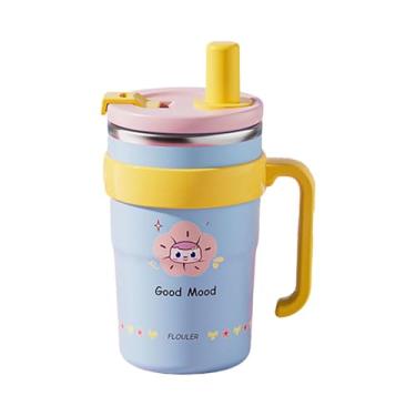 Imagem de Baoblaze Garrafa térmica para crianças, copo térmico portátil leve e fofo com alça para água fria e quente para casa, 500ml Azul