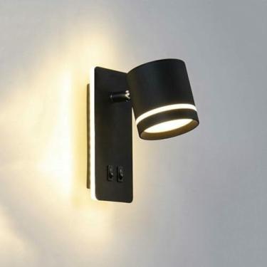 Imagem de WLHAZMWY Candeeiro de parede branco nórdico pequeno refletor giratório regulável lâmpada ajustável lâmpadas de cabeça com interruptor para quarto (escuro)