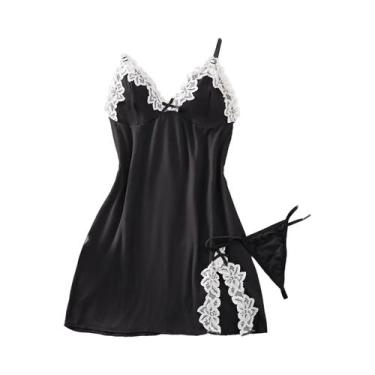 Imagem de Vestido De Dormir Elegante Rosa Com Decote Em V Para Mulheres, Camisol