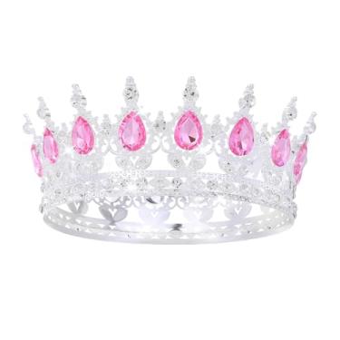 Imagem de Coroa rosa para mulheres, tiara de cristal e coroa de rainha para meninas, tiara de casamento para noiva, acessórios de cabelo para fantasia, festa de aniversário, decoração de bolo, formatura