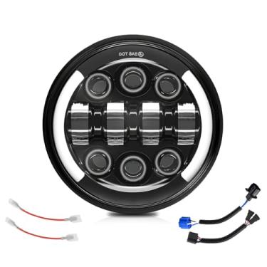 Imagem de MONDEVIEW 5,7 cm farol de LED cromado redondo 5 3/4" Cree H4 55W 20000LM 6000K + 4300K Angel Eye Lenticular Crossing 9-30V HI LO Beam DRL Scooter Harley Wrangler Cabo H4-H13