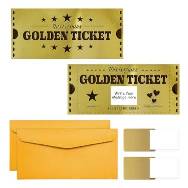 Imagem de PLIGREAT 2 conjuntos de bilhetes dourados com envelope, cartões de raspar impressos duplamente 20 cm x 9 cm presente surpresa revelar cartões de cupom DIY para aniversário, feriado, sorteio de voucher