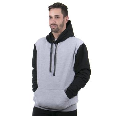 Imagem de Moletom masculino canguru com capuz liso de bolso inverno cor - bicolo