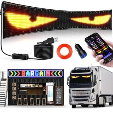 Imagem de VDIKKS 147.3 cm x 20.3 cm luz grande olhos diabólicos para pára-brisa de caminhão, exibição digital RGB colorida LED animado, olhos de LED programáveis flexíveis para festival de negócios de