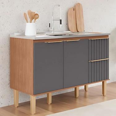 Imagem de Gabinete de Cozinha Madeira Ripada 2 Porta Balcão 100% Mdf (Freijo/Titanium)