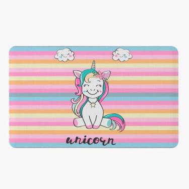 Imagem de Tapete Para Quarto Infantil Estampado Unicórnio Listrado 60cm x 40cm -