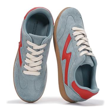 Imagem de Project Cloud Tênis feminino com cadarço feminino moderno com palmilha de espuma viscoelástica, tênis feminino antiderrapante (Irita), Azul claro, 35