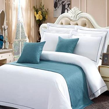 Imagem de Cachecol de corredor de cama de hotel de qualidade de cor sólida cobertas de proteção moderna decoração de cama toalha de cama de luxo para quarto solteiro queen king tamanho azul ||50 x 210 cm para