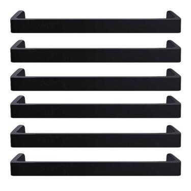 Imagem de Kit 6 Puxadores Alça Piauí 16cm Preto Fosco Torralba Sobrepor Móveis Planejados Armários