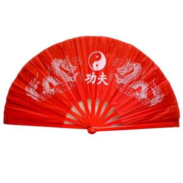 Imagem de Leque Tai Chi Chuan Vermelho Dragão Branco - Galleria 77