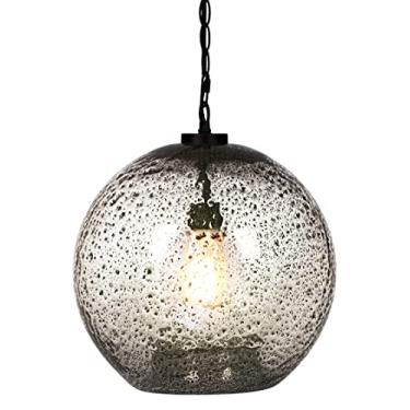 Imagem de CASAMOTION Lustres de Iluminação de Vidro Soprado à Mão Luzes de Teto Queda Cozinha Ilha Grande Pendurar Globo de Luz Preto Vidro Sementeado Sala de Jantar Bar Área Sobre Pia Cor Clara 39,6 cm