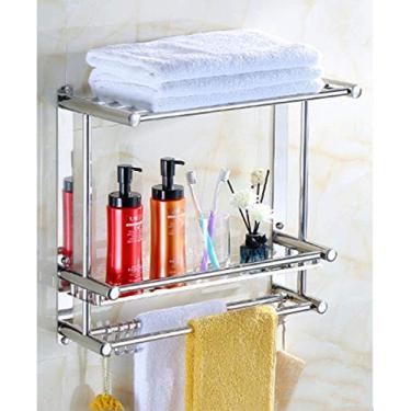 Imagem de Toalheiro multitoalheiro de camada dupla de aço inoxidável toalheiro prateleira de suporte de toalha de parede com ganchos para banheiro cozinha -C-50 cm (A)