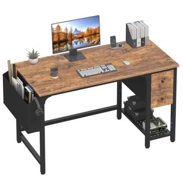 Imagem de Mesa Lufeiya 120cm marrom rústico com gavetas de tecido