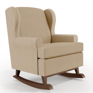 Imagem de Poltrona De Amamentação Com Balanço Malu Base De Madeira P02 Linho Bege Escuro - Lyam Decor