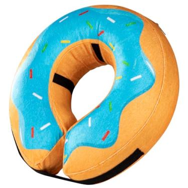 Imagem de Grand Line Coleira inflável donut para cães e gatos, cone de recuperação suave para cães após a cirurgia, cone protetor de pescoço para cães pequenos, médios e grandes, sem bloqueio de visão (azul, GG