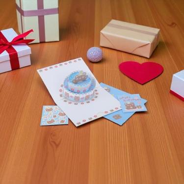 Imagem de 1 pç cartão de felicitações cartola urso papel azul 15,6 x 15,4 x 1 cm