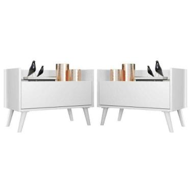 Imagem de Kit com 2 Mesas de Cabeceira 60 Cm com Pés Retrô Branca - MULTIMOVEIS
