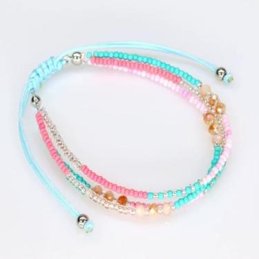 Imagem de Pulseira feminina com contas multicoloridas, ajustável, joia, adjustable, Miçanga, Sem Pedra Preciosa