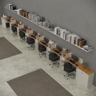 Imagem de Conjunto De Escritório Tech 6 Livreiro 2 Buffet E 7 Mesas 90 - Off White E Cedro Off White E Cedro