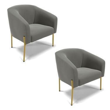 Imagem de Cadeira Sala De Jantar Pé De Ferro Dourado Kit 2 Stella Suede D03 - D\'rossi Cor Grafite