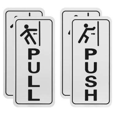 Imagem de 2 conjuntos de 4 placas push pull, metal como prata escovada, adesivo traseiro, impermeável e resistente ao desbotamento, adesivo de vinil para vidro e outras portas laterais em negócios, lojas, cafés