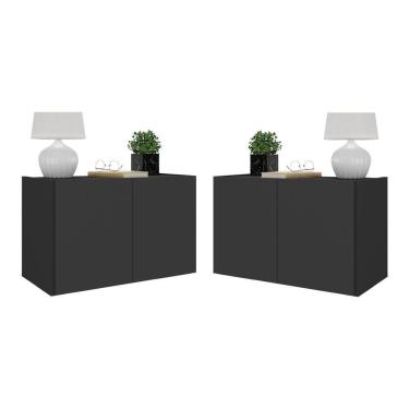 Imagem de Kit 2 Mesas De Cabeceira Suspensas 2 Portas Multimóveis Mp4137 Preto Preto