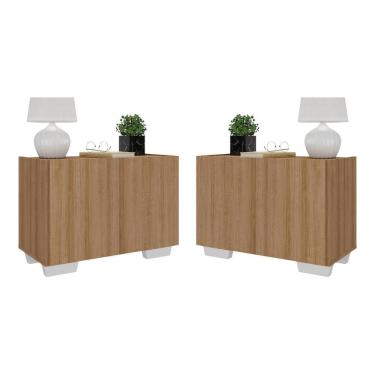 Imagem de Kit 2 Mesas De Cabeceira 2 Portas E Pés Mp4139 Rustic branco