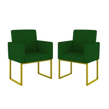 Imagem de Kit 02 Cadeiras Poltrona Decorativa Sala Quarto Base Dourado Cor: Verde