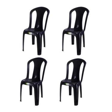 Imagem de Kit 4 Cadeiras Plasticas Preto 182 Kg - Duoplast