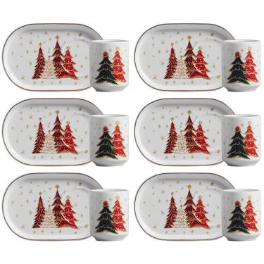 Imagem de Conjunto de 6 Xícaras de Café com Pires Bosque Encantado de Cerâmica 170ml - Scalla