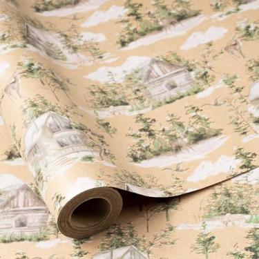 Imagem de RUSPEPA Rolo de papel de embrulho de Natal para mulheres e homens, mini rolo, design de cabana de inverno e cenário de floresta, embrulho de presente rústico da floresta para Natal, férias e casamento