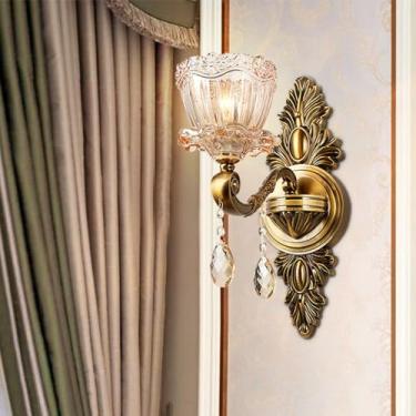 Imagem de Luminária de parede de cristal de luxo europeia, moderna, com LED, para decoração de sala de estar, quarto, escritório, quarto modelo, hotel, casa de campo, corredor (1 lâmpada, 1 peça).