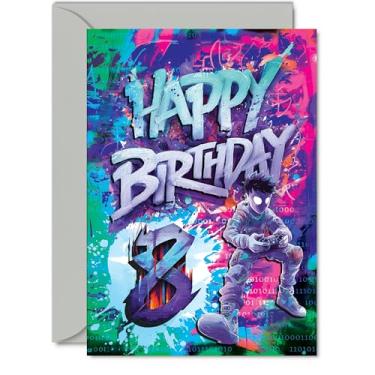 Imagem de Giftzie Cartões de aniversário de 8 anos para meninos e meninas - Epic Gamer - Cartão de feliz aniversário para meninos de 8 anos, filha, sobrinho, primo neto, cartões comemorativos A5 aniversário