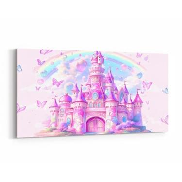 Imagem de Manfei Arte de parede em tela princesa castelo roxo sonhador decoração de parede impressões arte de casa para sala de estar quarto, bonito unicórnio arco-íris borboleta pintura de parede pôsteres