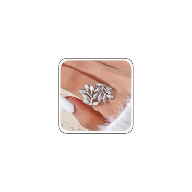 Imagem de TseanYi Anel aberto de folha francesa com folhas de ramo dourado anel de dedo vintage folhas de oliveira anéis de junta aberta anéis ajustáveis para uso de laticínios joias para mulheres, Zinco, Sem